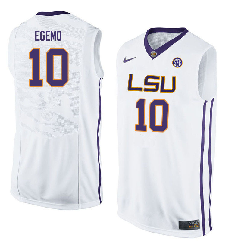 Men #10 Brandon Egemo LSU Tigers College Basketball Jerseys Sale-White